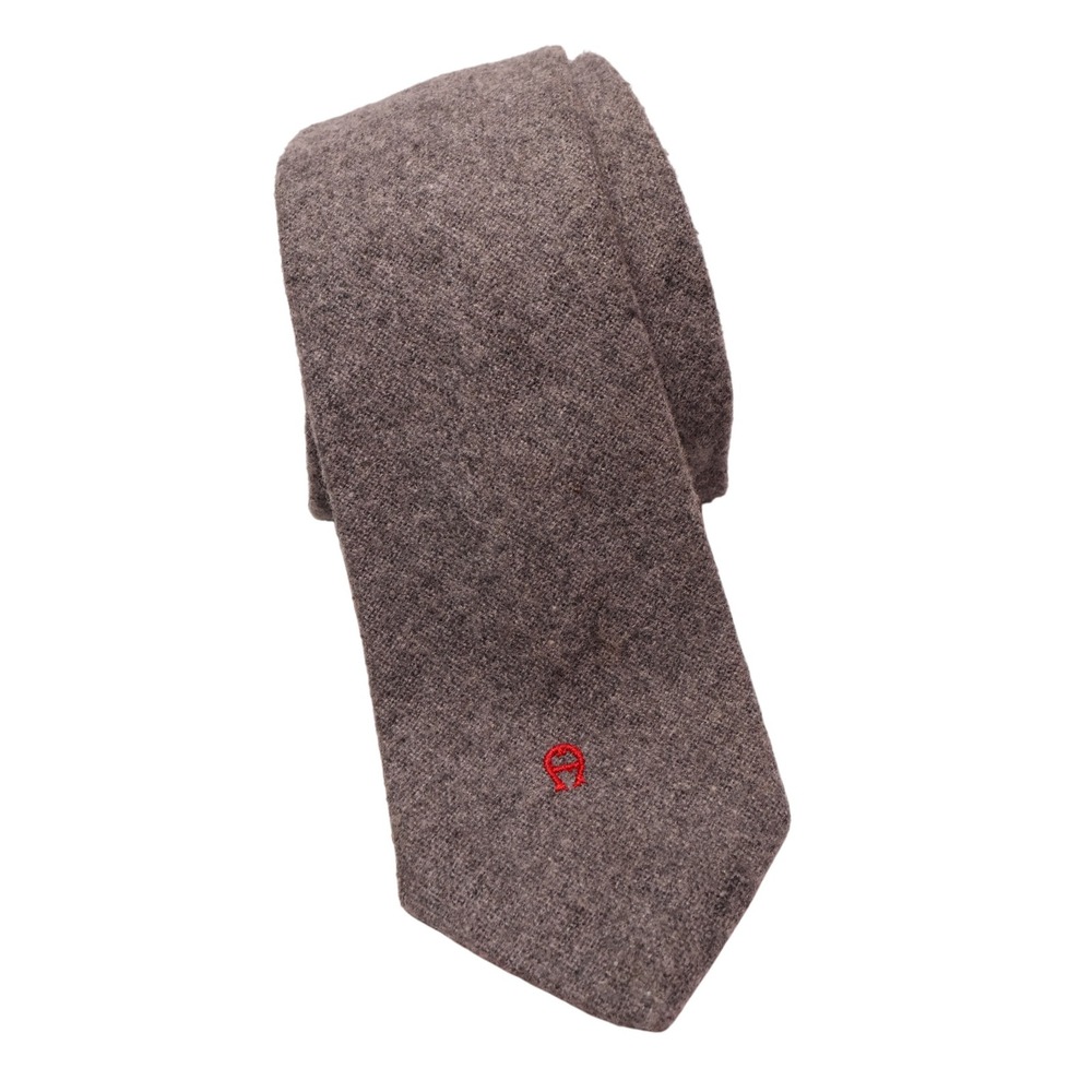 Etienne Aigner Wool Blend Tie‎ Brown Necktie Logo Classic Business Casual